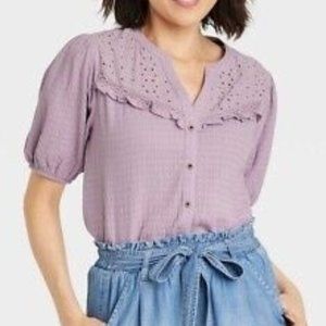Knox Rose Short Sleeve Button-Front Textured Top